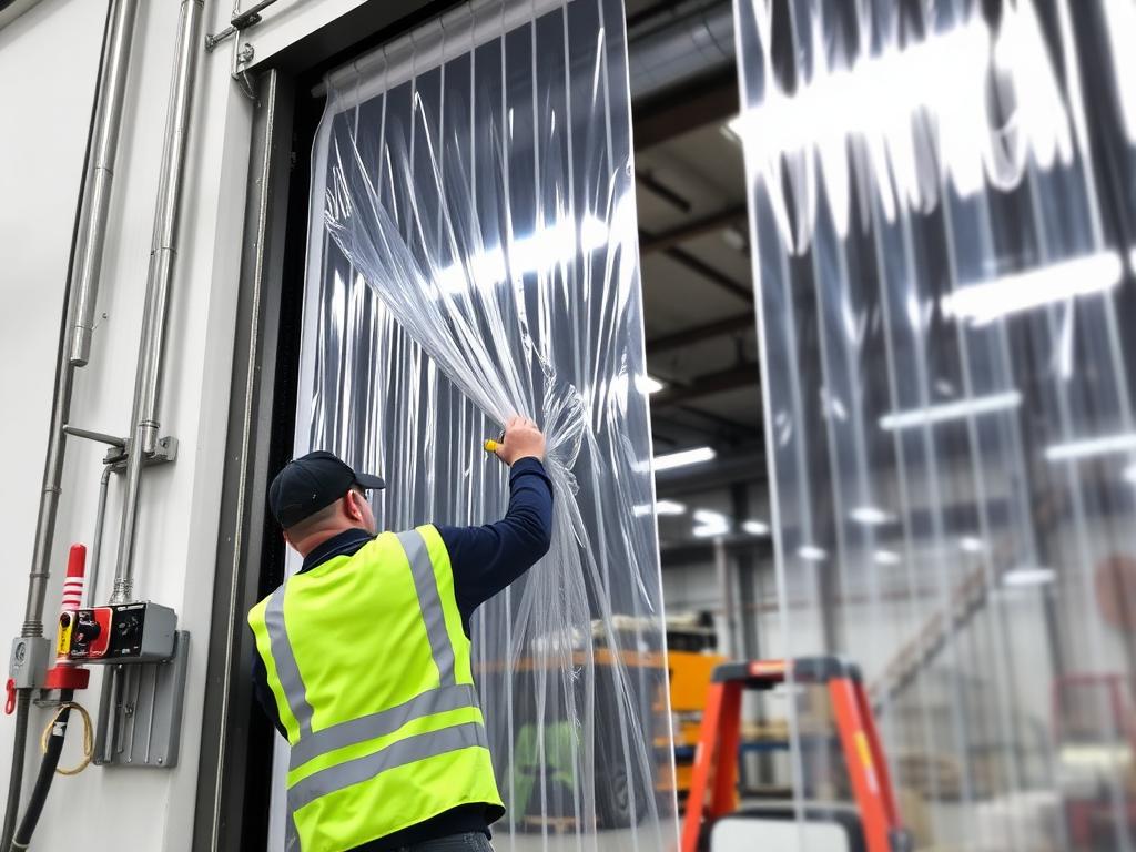 Instalação profissional de cortina de PVC em galpão industrial